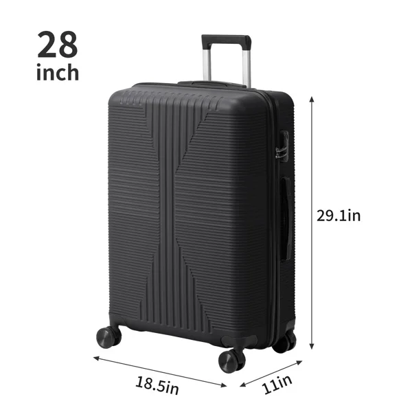 PP Trolley Case 20in 24in 28in 3PCS Suitcase Set Black view 5