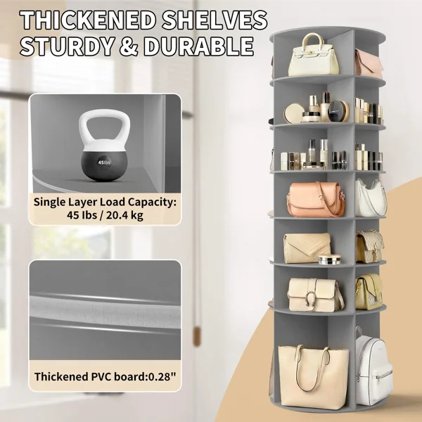 7-tier, 360° rotating wood-plastic composite shoe rack, 60*60*184cm, gray view 6
