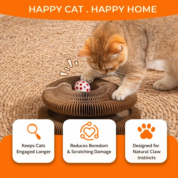 Kitty Curls Cat Toy - Foldable Accordion Cat Scratcher withBall - Magic Organ Cat Scratch Board for Interactive Play -Calming Features view 2