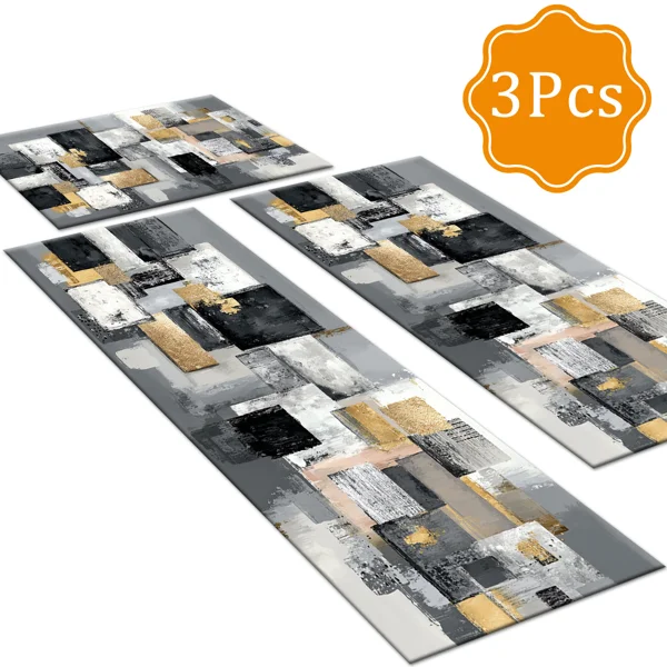 Three-piece kitchen rug set, non-slip and washable, abstract pattern kitchen hallway rug, soft and comfortable, suitable for sinks, floors, entrances, hallways and bathrooms. view 3
