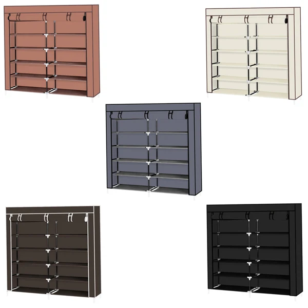 7 Tiers Portable Shoe Rack Closet Fabric Cover Shoe Storage Organizer Cabinet Gray view 2