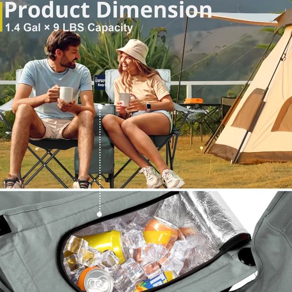 Portable Outdoor 2-Seat Folding Chair with Removable Sun Umbrella Grey view 3