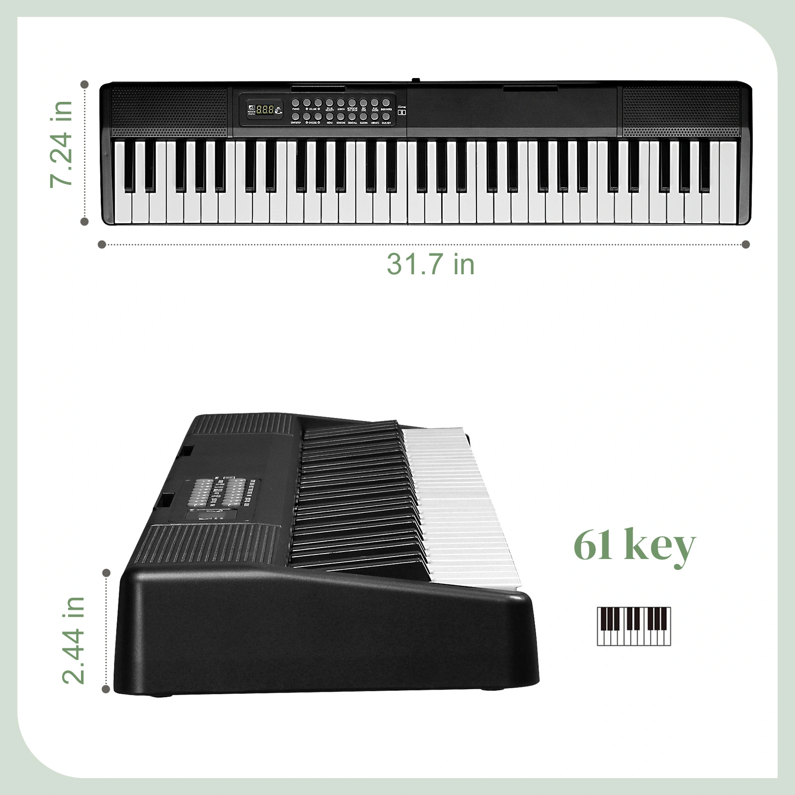GEP-204 61-Key Folding Digital Piano Semi-Weighted Keys with Bluetooth & Handbag, Black view 6
