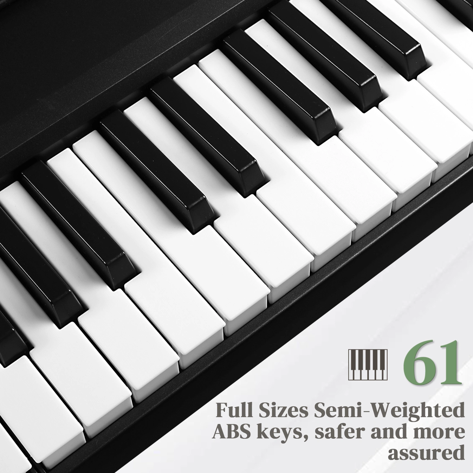 GEP-204 61-Key Folding Digital Piano Semi-Weighted Keys with Bluetooth & Handbag, Black view 8