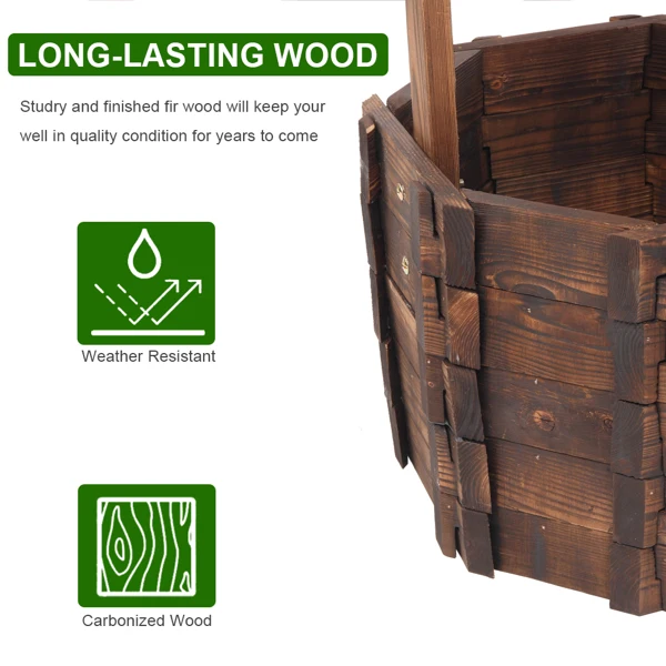 Outdoor Reinforced And Anticorrosive Wooden Wishing Well Flowerpot view 2