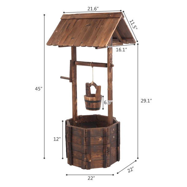 Outdoor Reinforced And Anticorrosive Wooden Wishing Well Flowerpot view 3