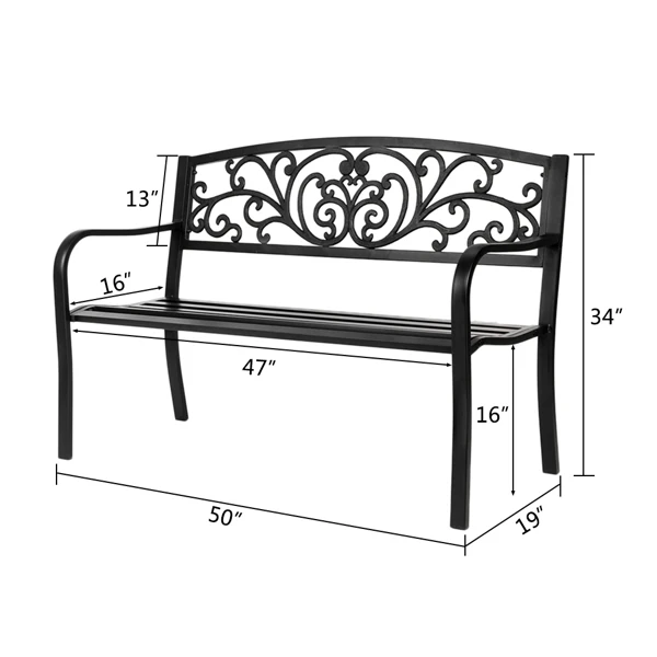 50" Iron Outdoor Courtyard Decoration Park Leisure Bench view 5