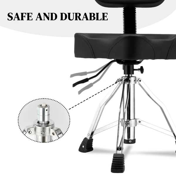 Drum Throne with Backrest, Hydraulic Drum Stool Adjustable Height, Heavy Duty Hydraulic Drum Seat Saddle Design for Drummers Black view 6