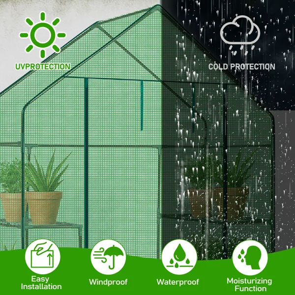 Mini Walk-in Greenhouse with PE Cover, 4-Shelf Indoor Outdoor Plant Gardening Green House for Garden Backyard, 56" x 29" x 77", Green view 3
