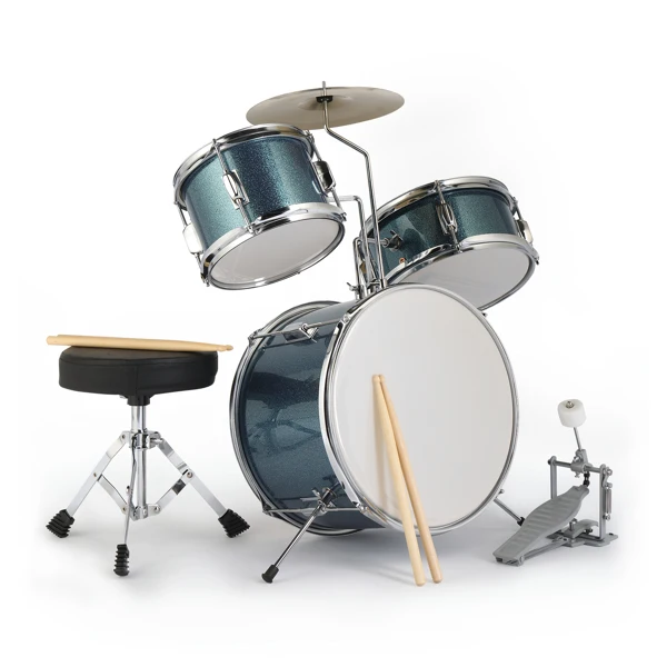 14"x10" 3-Pieces Junior Kids Drum Set Kit Pedal Drum Stick Wrench Drum Stool Sky Blue view 3