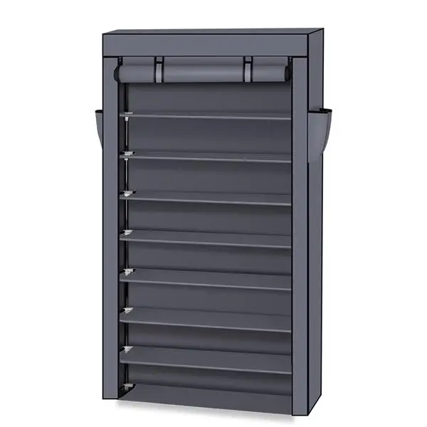 10 Tiers Shoe Rack with Dustproof Cover Closet Shoe Storage Cabinet Organizer Gray view 2