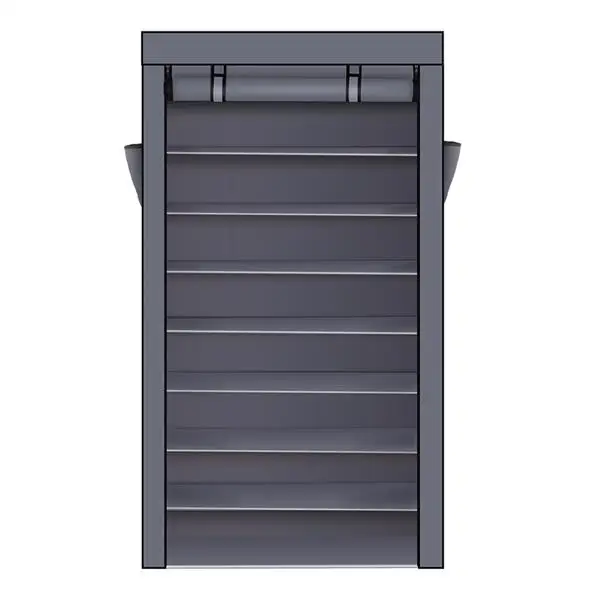 10 Tiers Shoe Rack with Dustproof Cover Closet Shoe Storage Cabinet Organizer Gray view 4