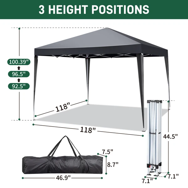 10x10ft Outdoor Pop Up Canopy, Portable Instant Canopy Tent with 4 Sidewalls for Outdoor Events Party Wedding Birthday Graduation, Dark Grey view 4
