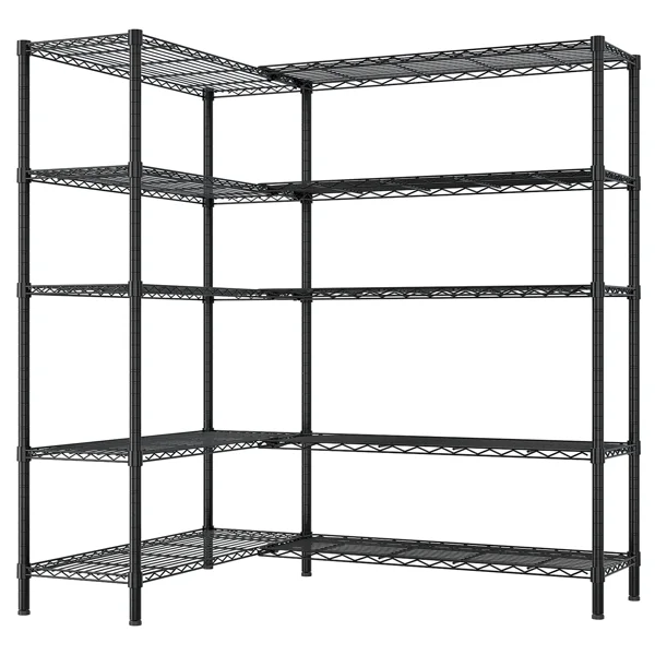 5-layer double row, freely adjustable layer spacing, with adjustable feet, display stand, iron, 177*40*180cm, powder-coated black view 3