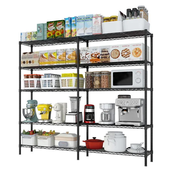 5-layer double row, freely adjustable layer spacing, with adjustable feet, display stand, iron, 177*40*180cm, powder-coated black view 4