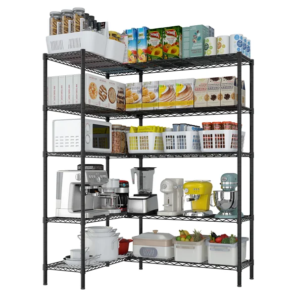 5-layer double row, freely adjustable layer spacing, with adjustable feet, display stand, iron, 177*40*180cm, powder-coated black view 5