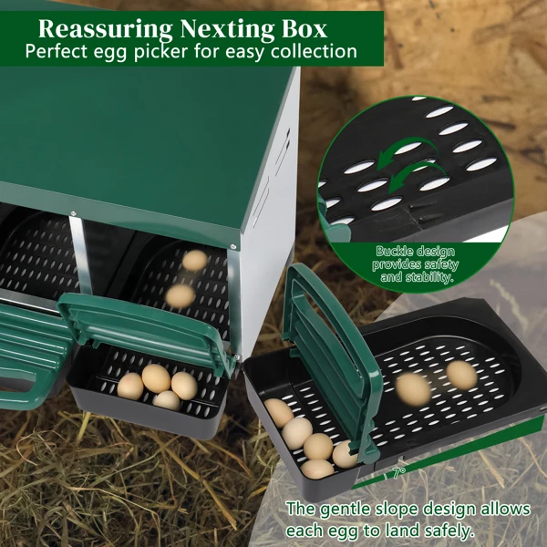 2 Compartment Roll Out Chicken Nesting Box with Plastic Basket, Egg Nest Box Chicken Laying Box Hens Chicken Coop Box, Green view 2