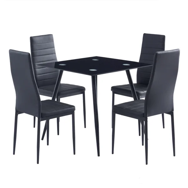 4pcs Elegant Assembled Stripping Texture High Backrest Dining Chairs Black(Replace encoding:13028198-18410366)