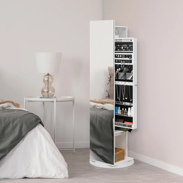Jewelry Armoire with Full Length Mirror 360° and Large Capacity Jewelry Organizer Armoire, Mirror with Jewelry Storage, Coat Rack,Multi Storage Shelves view 2
