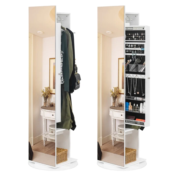 Jewelry Armoire with Full Length Mirror 360° and Large Capacity Jewelry Organizer Armoire, Mirror with Jewelry Storage, Coat Rack,Multi Storage Shelves view 6