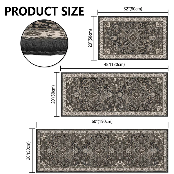 Kitchen Rug Sets of 3 Washable Boho Kitchen Rugs and Runner Carpets Non Slip Kitchen Area Rug for Laundry Room Entryway Hallway view 6