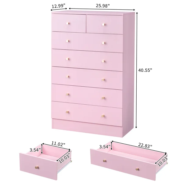 Modern Simple 7-Drawer Dresser Pink view 6
