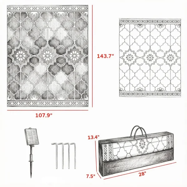 Reversible LED Light Outdoor Rug Carpet 12'x9' PP Straw Material with Carry Bag And Ground Stakes for Garden Patio Decor view 3