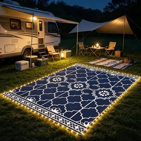 Reversible LED Light Outdoor Rug Carpet 12'x9' PP Straw Material with Carry Bag And Ground Stakes for Garden Patio Decor view 5