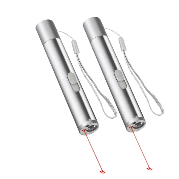2PCS 3 in1 1mw USB Rechargeable Pet Toy Pen Flashlight Red laser Beam UV Light 3-Modes Lamp