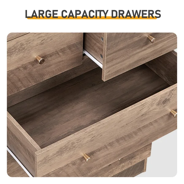 R279-9 Gray Particleboard with Textured Melamine Finish, 66*40*111cm, 4+2 Drawer Cabinet, Matte Gold Handles view 4
