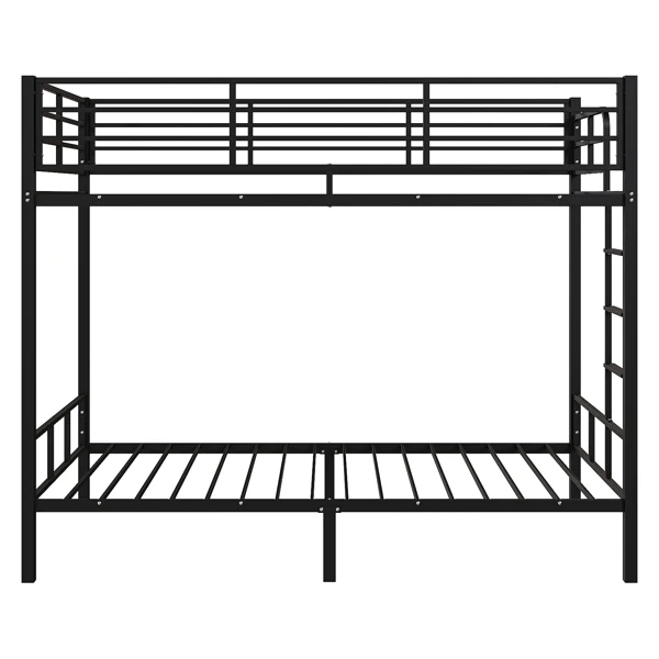 Black Twin Bunk Bed Square Tube High Guardrail Side Ladder Opening Iron Bed view 2