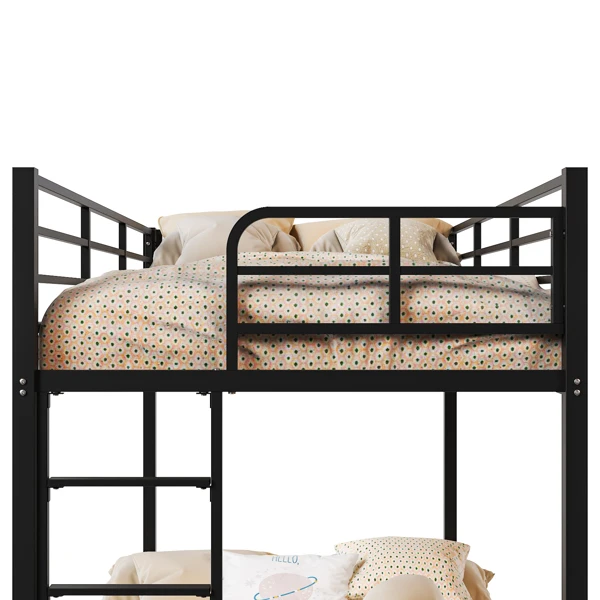 Black Twin Bunk Bed Square Tube High Guardrail Side Ladder Opening Iron Bed view 6