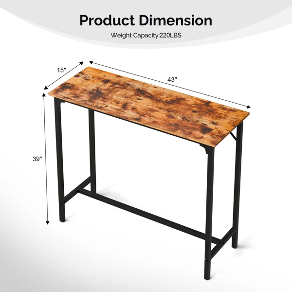 43-Inch Bar Table (Brown) - 209 lbs Capacity Pub Height Table with Durable MDF Top & Metal Frame, Ideal for Kitchen/Bar Counte view 2