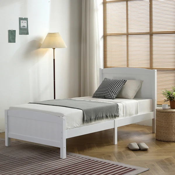 FCH Twin Pine Single-Layer Core Vertical Stripe Full-Board Curved Bed Head With The Same Bed Foot White Wooden Bed view 3