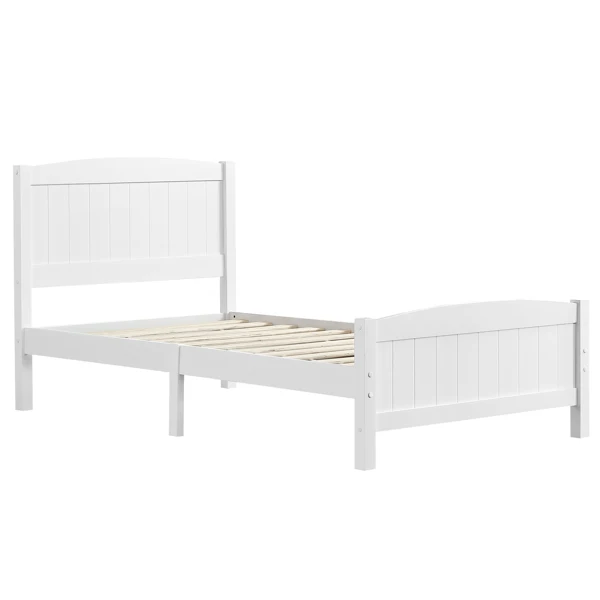 FCH Twin Pine Single-Layer Core Vertical Stripe Full-Board Curved Bed Head With The Same Bed Foot White Wooden Bed view 5