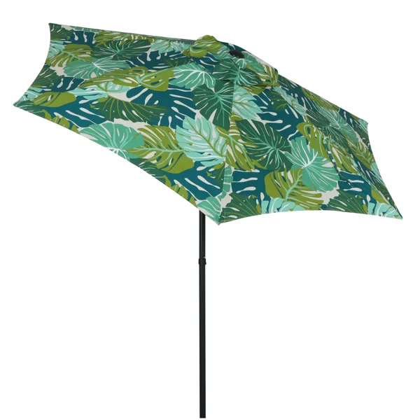 Outdoor 7.5' Palm Print Round Market Patio Umbrella, Push-up, 3-Angle Tilt view 4