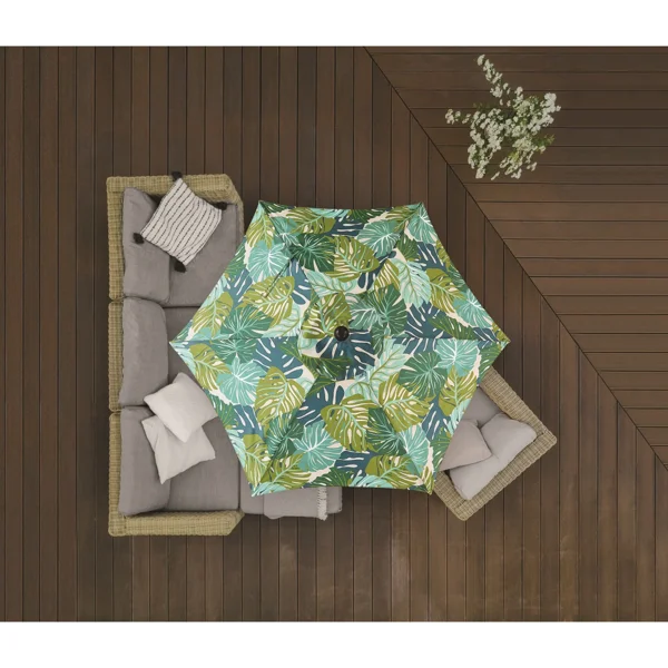 Outdoor 7.5' Palm Print Round Market Patio Umbrella, Push-up, 3-Angle Tilt view 6
