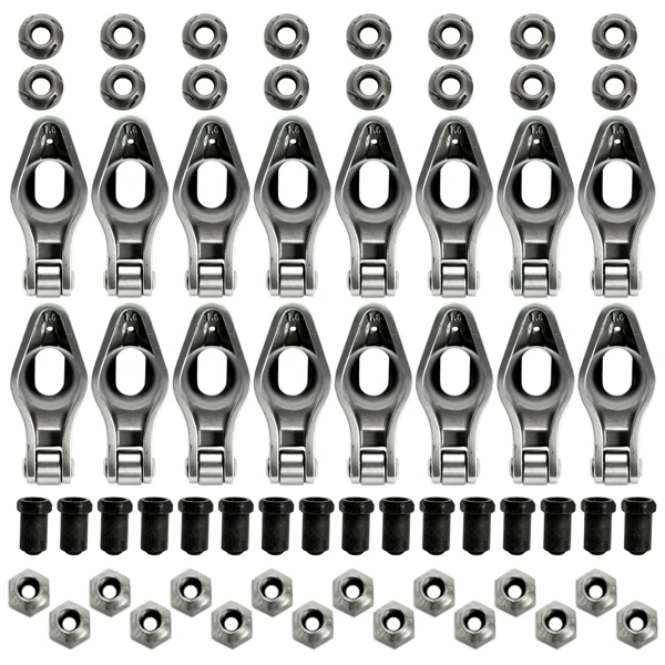 16Pcs Steel Roller Tip Rocker Arms Set Fit for Small Block Chevy 305 350 400 1.6 Ratio 3/8" Stud