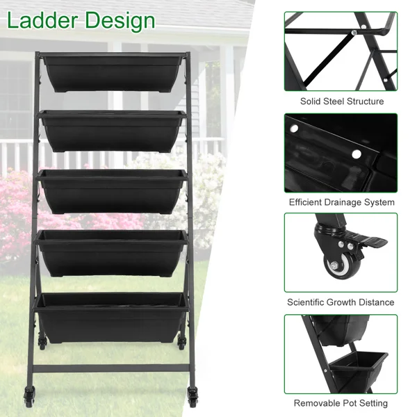 5 Tiers Vertical Garden Bed, Vertical Garden Planter Indoor and Outdoor, Vertical Elevated Garden Bed Perfect for Vegetables Flowers Herbs view 6