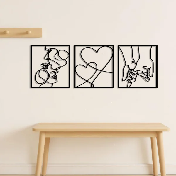 CIFbuy 3 Piece Romantic Metal Wall Art Set Minimalist Couple Silhouette,Love and Kiss Line Drawings,Heartwarming Decor for Bedroom,Living Room,Wed view 2