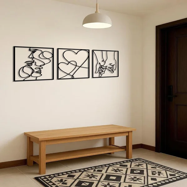 CIFbuy 3 Piece Romantic Metal Wall Art Set Minimalist Couple Silhouette,Love and Kiss Line Drawings,Heartwarming Decor for Bedroom,Living Room,Wed view 3