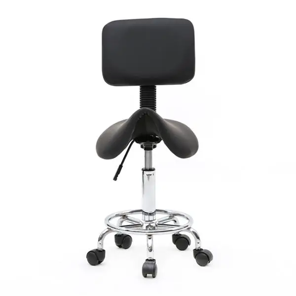 Saddle Shape Adjustable Salon Stool with Back Black
