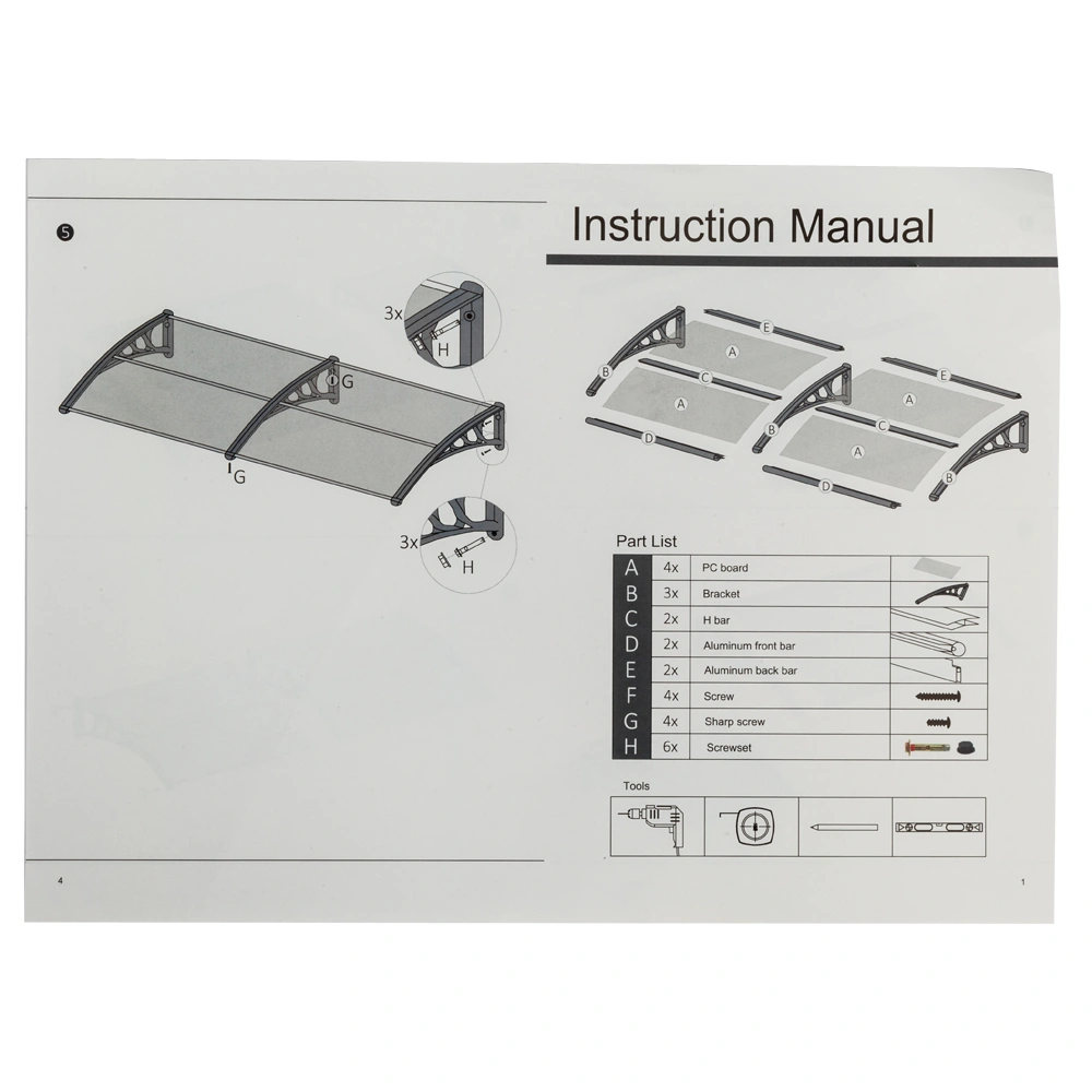 HT-200x100 Door & Window Rain Cover Eaves Protector, Black Holder for Home Use view 14