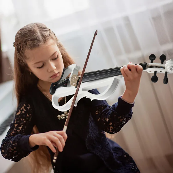 Full Size 4/4 Bunnel Edge Electric Silent Violin with Case Bow Rosin Headphone Connecting Line White view 3