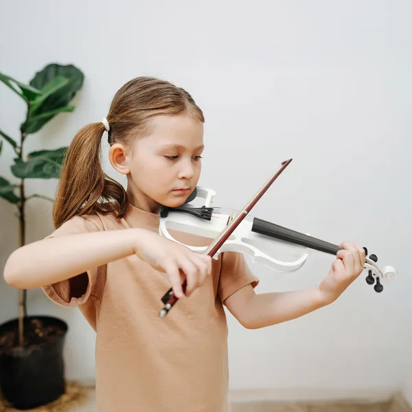 Full Size 4/4 Bunnel Edge Electric Silent Violin with Case Bow Rosin Headphone Connecting Line White view 4