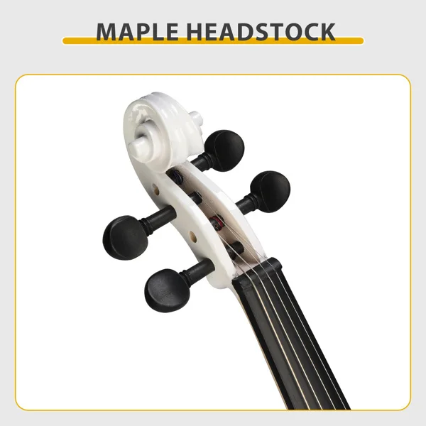 Full Size 4/4 Bunnel Edge Electric Silent Violin with Case Bow Rosin Headphone Connecting Line White view 6