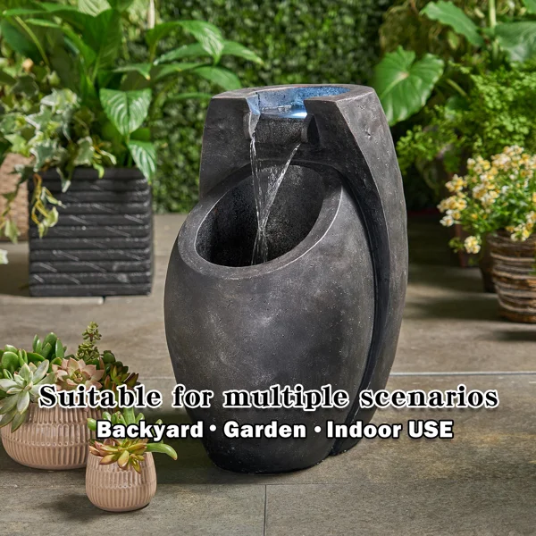 Backyard Water Fountain – 21.5" Tall Floor Standing Fountain, Indoor/Outdoor Modern Two-Tier Waterfall for Garden, Patio, or Yard Décor view 6