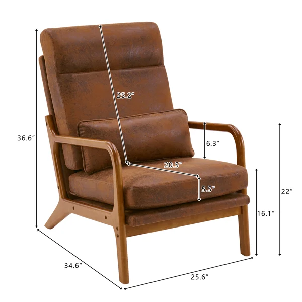 High Back Solid Wood Armrest Backrest Iron Frame Bronzing Cloth Indoor Leisure Chair Orange view 2