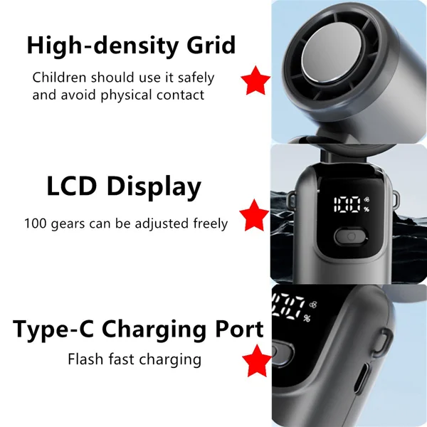 Portable Handheld Mini Turbo Fan In/Outdoor USB Rechargeable Ice Cooling Fans w/LED Display Fan view 2