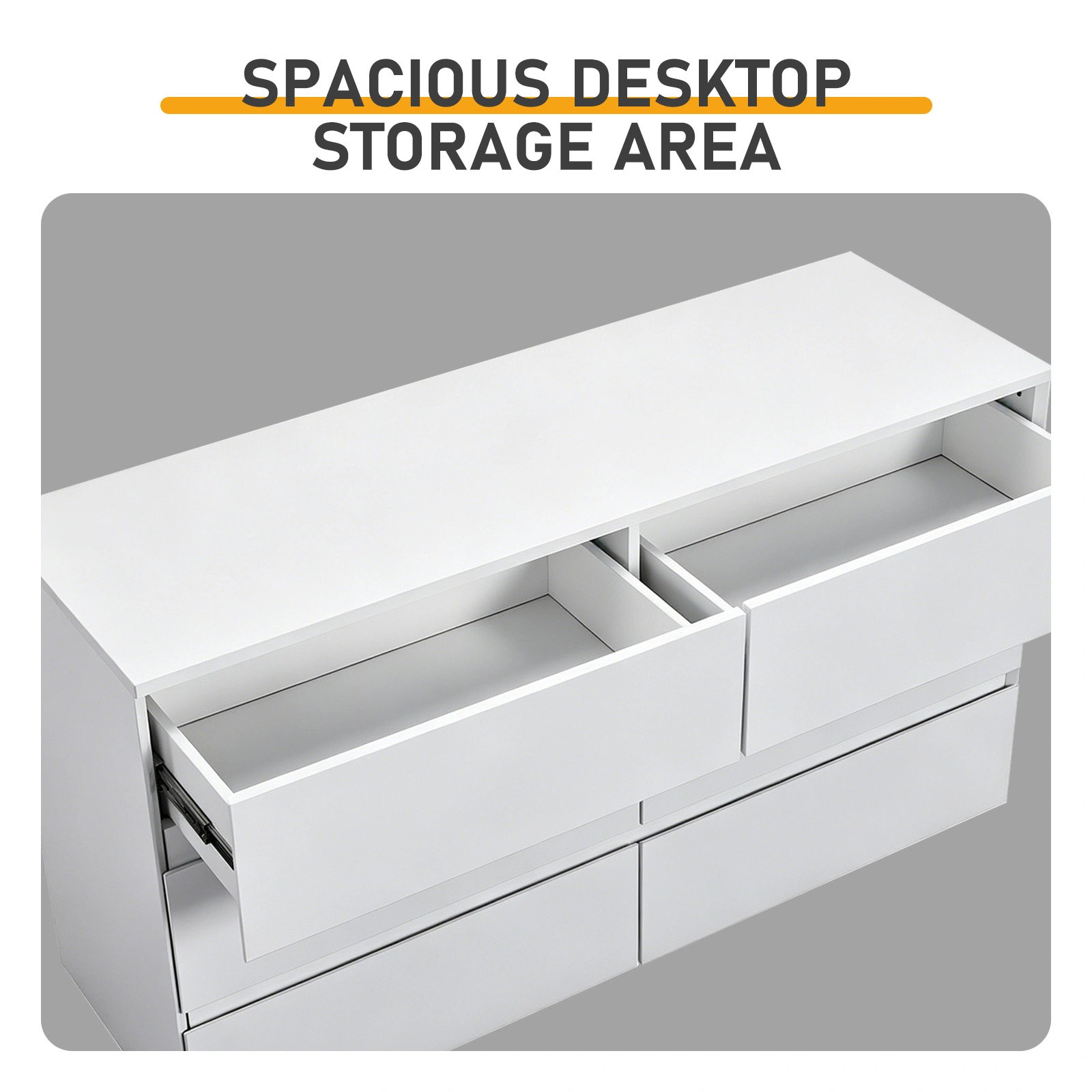 6-Drawer Handle-Free Cabinet with USB RGB LED Strip, High-Gloss White, 47.24x15.75x27.56in view 6